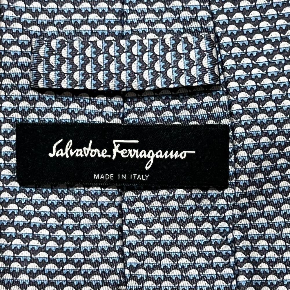 Salvatore Ferragamo navy and baby blue elephant Tie
